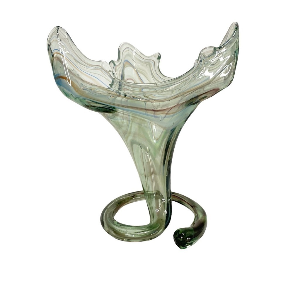 Vintage MCM Hand Blown Large‎ Glass Swirl Vase